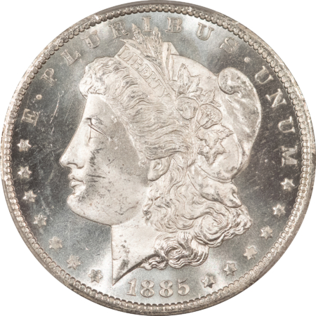 Dollars 1885-CC $1 MORGAN DOLLAR – PCGS MS-65 PL PROOFLIKE, FLASHY WHITE GEM CARSON CITY