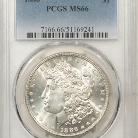 Morgan Dollars 1886 $1 MORGAN DOLLAR – PCGS MS-66, BLAST WHITE!