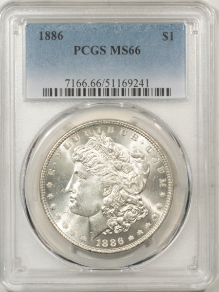 Morgan Dollars 1886 $1 MORGAN DOLLAR – PCGS MS-66, BLAST WHITE!