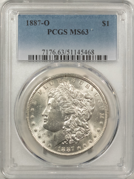 Morgan Dollars 1887-O $1 MORGAN DOLLAR – PCGS MS-63, BLAST WHITE!