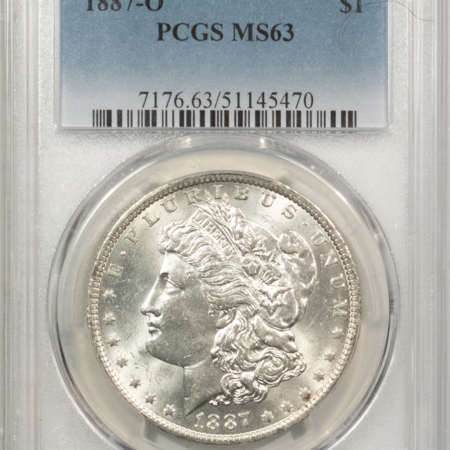 Morgan Dollars 1887-O $1 MORGAN DOLLAR – PCGS MS-63, BLAST WHITE!