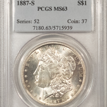 Morgan Dollars 1887-S $1 MORGAN DOLLAR – PCGS MS-63, FLASHY CHOICE!