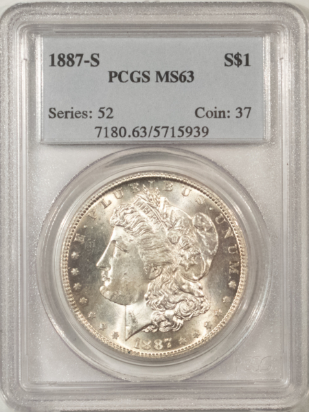 Morgan Dollars 1887-S $1 MORGAN DOLLAR – PCGS MS-63, FLASHY CHOICE!