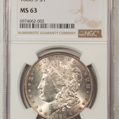 Morgan Dollars 1888-S $1 MORGAN DOLLAR – NGC MS-63, FLASHY, FRESH CHOICE!