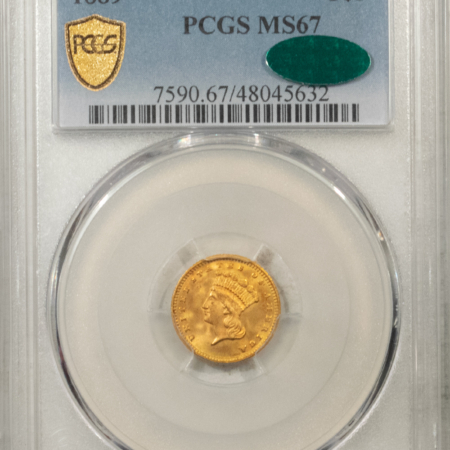 $1 1889 $1 GOLD DOLLAR – PCGS MS-67, SUPERB GEM! CAC APPROVED!