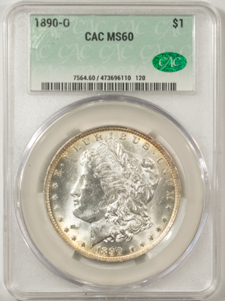 CAC Approved Coins 1890-O $1 MORGAN DOLLAR – CACG MS-60, CAC! FLASHY WHITE!