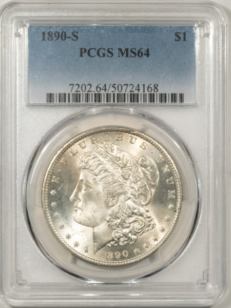 Morgan Dollars 1890-S $1 MORGAN DOLLAR – PCGS MS-64, LOOKS 65+! PREMIUM QUALITY!