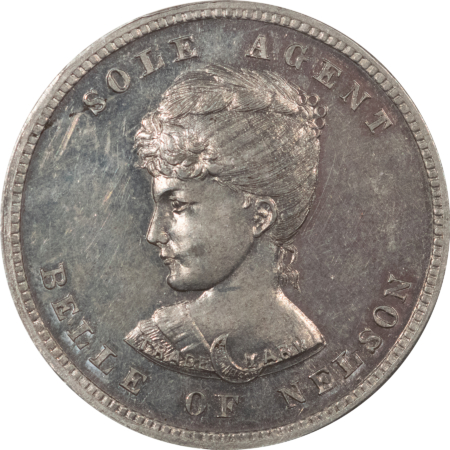 New Store Items 1890s MAGUIRE WHISKEY TOKEN BELLE OF NELSON, PHILLA PA, RULAU PA-PH-40 – UNC