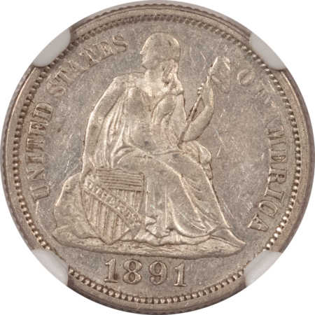 Liberty Seated Dimes 1891 SEATED LIBERTY DIME – NGC AU-58, FLASHY LOOKS PROOFLIKE!