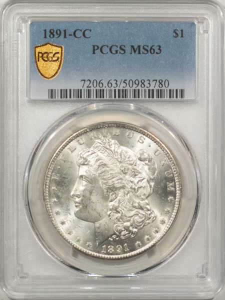 Morgan Dollars 1891-CC $1 MORGAN DOLLAR – PCGS MS-63, BLAST WHITE, CHOICE & CARSON CITY!