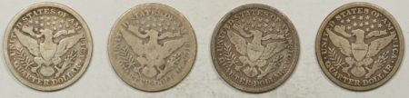 Barber Quarters 1892 1896 1897 1898 BARBER QUARTERS LOT/4 – PLEASING CIRCULATED EXAMPLES!