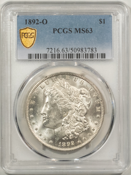 Morgan Dollars 1892-O $1 MORGAN DOLLAR – PCGS MS-63, FRESH WHITE & CHOICE!