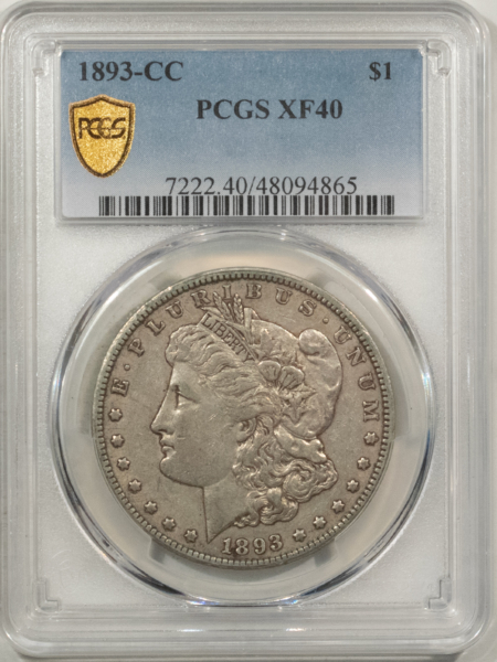 Morgan Dollars 1893-CC $1 MORGAN DOLLAR – PCGS XF-40, NICE ORIGINAL! CARSON CITY!