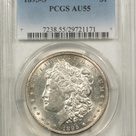 Morgan Dollars 1895-S $1 MORGAN DOLLAR – PCGS AU-55, BLAST WHITE! KEY-DATE!