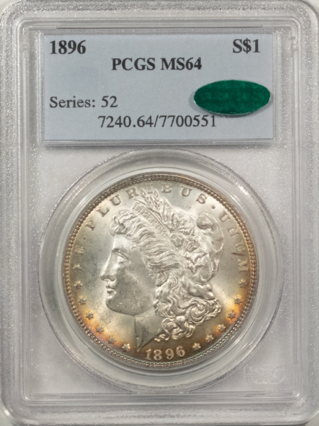 CAC Approved Coins 1896 $1 MORGAN DOLLAR – PCGS MS-64, PRETTY, PREMIUM QUALITY & CAC APPROVED!