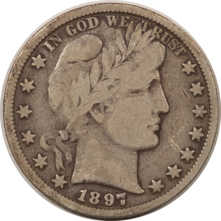 Barber Halves 1897 BARBER HALF DOLLAR – NICE PLEASING CIRCULATED EXAMPLE, APPROACHING FINE!