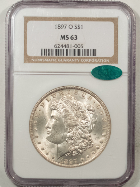 CAC Approved Coins 1897-O $1 MORGAN DOLLAR – NGC MS-63, FRESH, PQ CHOICE, CAC APPROVED!