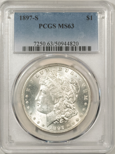 Morgan Dollars 1897-S $1 MORGAN DOLLAR – PCGS MS-63 BLAST WHITE