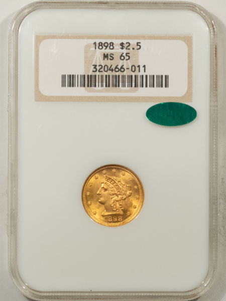 $2.50 1898 $2.50 LIBERTY GOLD QUARTER EAGLE – NGC MS-65, 66 QUALITY, FATTY, PQ, CAC!