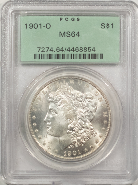 Morgan Dollars 1901-O $1 MORGAN DOLLAR – PCGS MS-64, OLD GREEN HOLDER & PREMIUM QUALITY!