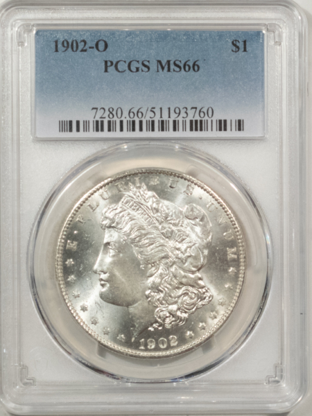 Morgan Dollars 1902-O $1 MORGAN DOLLAR – PCGS MS-66, BLAST WHITE & SEMI-PROOFLIKE! NICE!