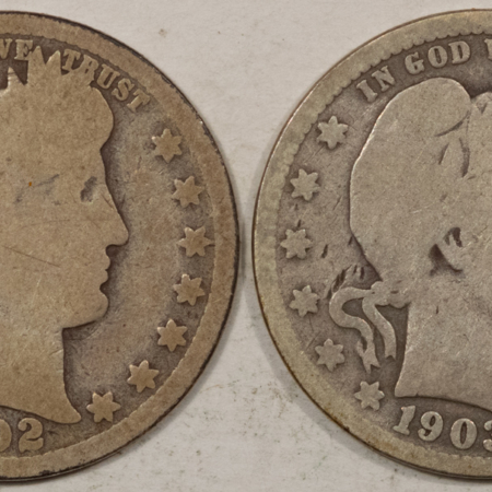 New Store Items 1902-O 1903-O BARBER QUARTERS, LOT OF 2 – CIRCULATED!