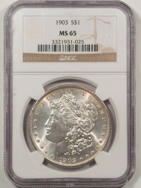 Morgan Dollars 1903 $1 MORGAN DOLLAR – NGC MS-65, MOSTLY WHITE GEM! FRESH!