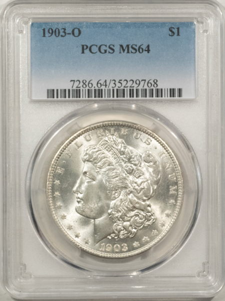 Morgan Dollars 1903-O $1 MORGAN DOLLAR – PCGS MS-64, BLAST WHITE, TOUGH DATE!