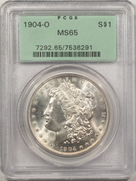 Morgan Dollars 1904-O $1 MORGAN DOLLAR – PCGS MS-65, OLD GREEN HOLDER, BLAST WHITE & PQ!