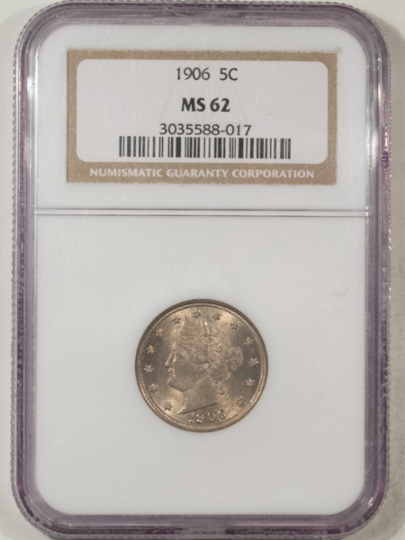 Liberty Nickels 1906 LIBERTY NICKEL – NGC MS-62, FRESH, FLASHY!