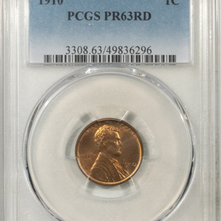 Lincoln Cents (Wheat) 1910 MATTE PROOF LINCOLN CENT – PCGS PR-63 RD FLASHY CHOICE & SCARCE! PCGS POP 4