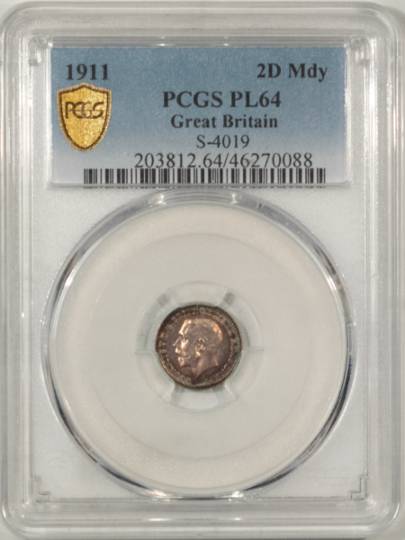 New Store Items 1911 GREAT BRITAIN SILVER MAUNDY 2 PENCE, S-4019- PCGS PL-64, GORGEOUS!