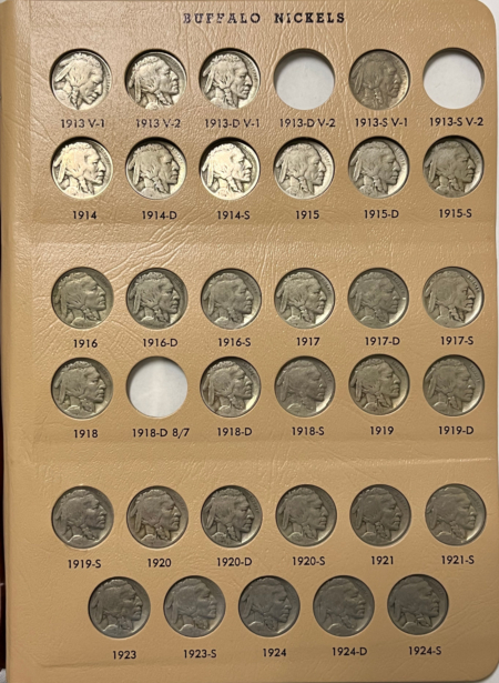 Buffalo Nickels 1913-38D 62 COIN BUFFALO NICKEL NEARLY FULL SET, DANSCO HOLDER PROBLEM FREE CIRC