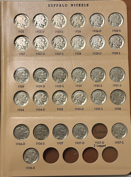 Buffalo Nickels 1913-38D 62 COIN BUFFALO NICKEL NEARLY FULL SET, DANSCO HOLDER PROBLEM FREE CIRC