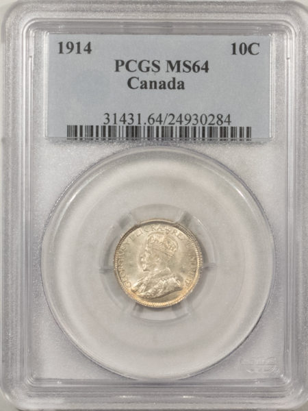 New Certified Coins CANADA 1914 10c, KM-23 – PCGS MS-64, FRESH & FLASHY