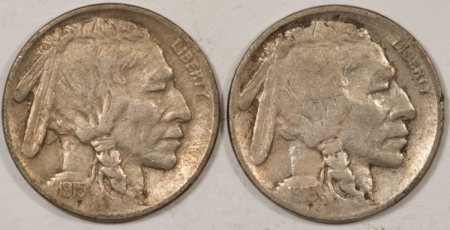 Buffalo Nickels 1915 1916 BUFFALO NICKELS, LOT OF 2 – PLEASING CIRCULATED EXAMPLES!