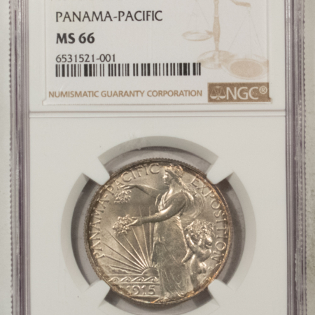 Early Commems 1915-S PANAMA PACIFIC 50c, NGC MS-66, BLAZING WHITE W/ EDGE TONING, PQ-LOOKS 67!