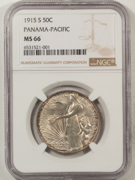 Early Commems 1915-S PANAMA PACIFIC 50c, NGC MS-66, BLAZING WHITE W/ EDGE TONING, PQ-LOOKS 67!