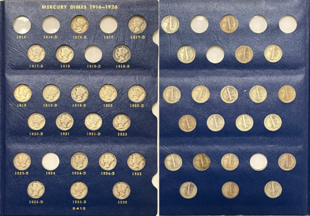 Mercury Dimes 1916-1945 72 COIN PARTIAL MERCURY DIME SET W/ 1921 & 1921D, NICE MID CIRCULATED