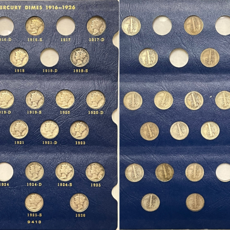 Mercury Dimes 1916-1945 72 COIN PARTIAL MERCURY DIME SET W/ 1921 & 1921D, NICE MID CIRCULATED