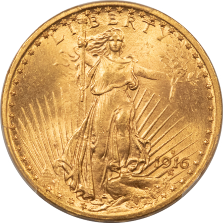 $20 1916-S $20 ST GAUDENS GOLD DOUBLE EAGLE – PCGS MS-64, LOOKS 65! PREMIUM QUALITY!