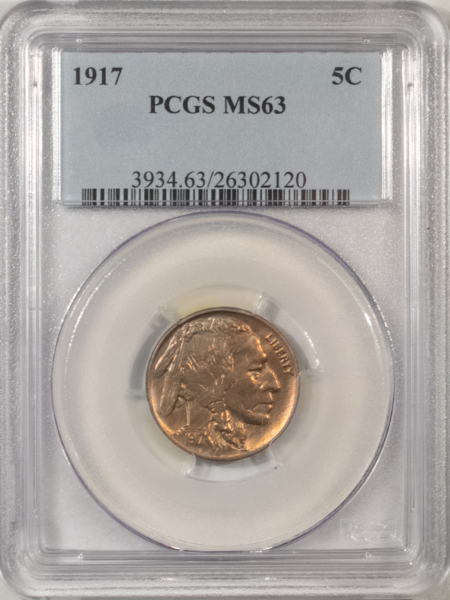 Buffalo Nickels 1917 BUFFALO NICKEL – PCGS MS-63, CHOICE & ATTRACTIVE!