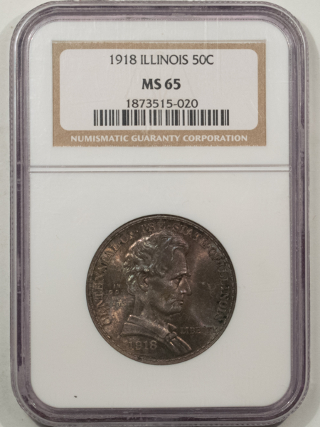 New Certified Coins 1918 ILLINOIS COMMEMORATIVE HALF DOLLAR – NGC MS-65, PRETTY TONED GEM!