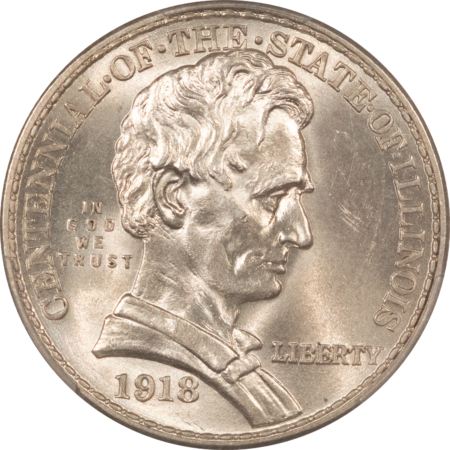 New Certified Coins 1918 LINCOLN-ILLINOIS COMMEM HALF DOLLAR – PCGS MS-64, FLASHY WHITE, LOOKS GEM!