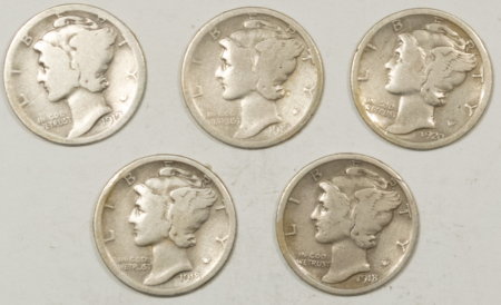 Mercury Dimes 1918-D, 1918-S, 1919-D,1919-S, 1920-S MERCURY DIMES, LOT OF 5 – CIRCULATED!