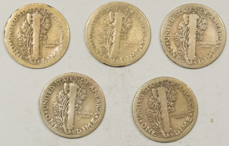 Mercury Dimes 1918-D, 1918-S, 1919-D,1919-S, 1920-S MERCURY DIMES, LOT OF 5 – CIRCULATED!