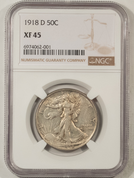 New Certified Coins 1918-D WALKING LIBERTY HALF DOLLAR – NGC XF-45, TOUGH-DATE, RETAINED LUSTER!