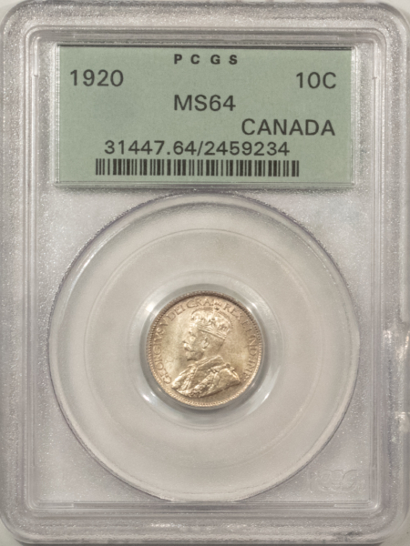 New Certified Coins CANADA 1920 10c, KM-23a – PCGS MS-64, FRESH WHITE & PQ, OGH!