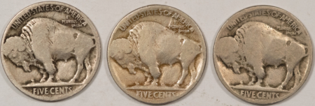 Buffalo Nickels 1920-D 1923-S 1924-D BUFFALO NICKELS, LOT OF 3 – LOWER GRADE CIRC EXAMPLES!