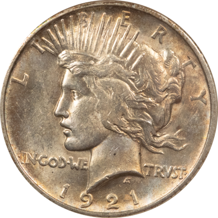 New Certified Coins 1921 $1 PEACE DOLLAR – ANACS MS-62, OLD WHITE HOLDER, ATTRACTIVE!